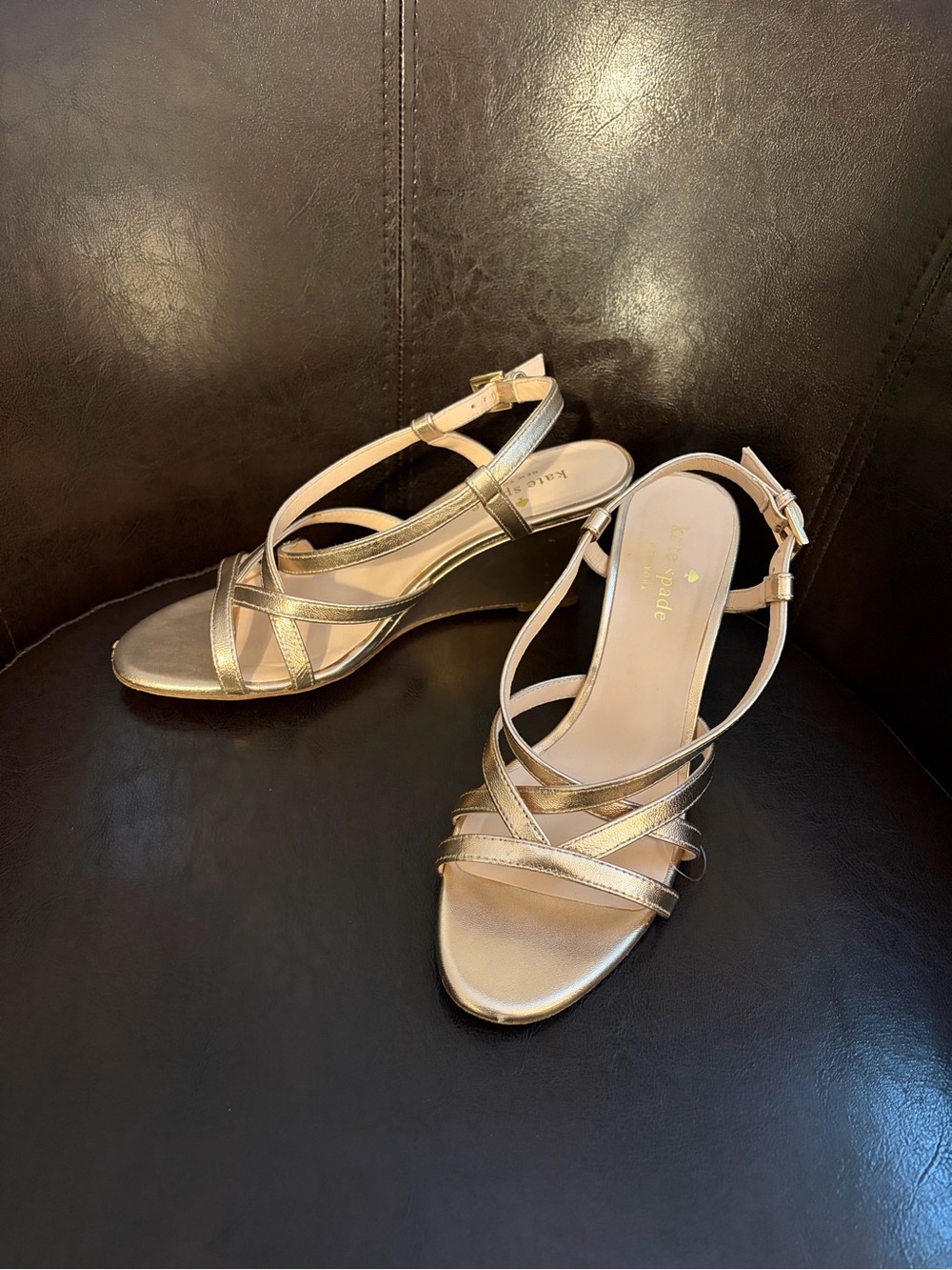 kate spade Rose Gold Strappy wedge Sandals dressy party women’s size 7.5